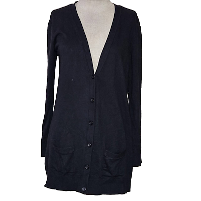 #ad Black Cotton Blend Cardigan Sweater with Pockets Size Medium $26.25