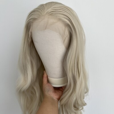 #ad Long Wavy Soft Bleach blonde T Lace Front Wigs Handtied Heat Resistant Hair $23.99