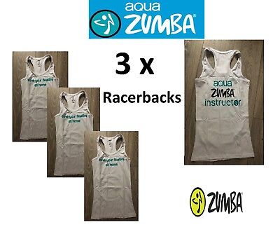 #ad 3 x ladies Zumba workout racerback T shirt vest tank top white dance Size MEDIUM GBP 6.99