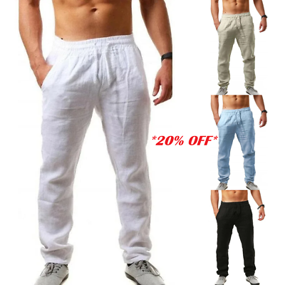 #ad Hot Pants Men#x27;s Cotton Linen Stretch Cargo Trousers Mens Casual Pocket Fit $19.99