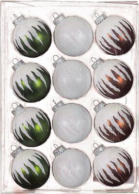 #ad 12 teiliges Glass Ball Set Olive Green Chestnut White Decor 2 3 8in New $62.77