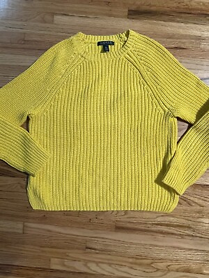 #ad Polo Lauren Ralph Lauren Womens Cotton Cable Knit Sweater Yellow Large $24.99