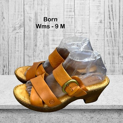 #ad Born Women’s Charlotta Brown Leather Crisscross Buckle Platform Sandal US Size 9 $24.99