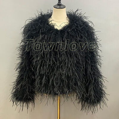 #ad Ostrich Feather Coat Real Fur Coat Long Sleeve Feather Jacket Women#x27;s Coat $192.97