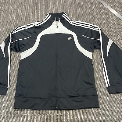 #ad Adidas Jacket Mens XL Tracksuit Top 3 Stripe Black White Soccer Casual Activewea $20.79