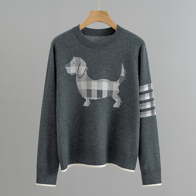 #ad Thom Browne Women#x27;s Dog Pattern Jacquard Round Neck Pullover Sweater $161.49