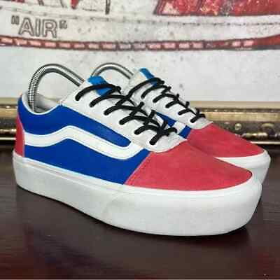 #ad Vans Old Skool Stacked Platform Sneakers Women#x27;s Size 8 Custom Blue White Red $38.00