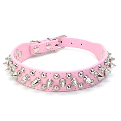 #ad Small Dog Spiked Studded Rivets Dog Pet Leather Collar Can Go With Harness PINK $11.89