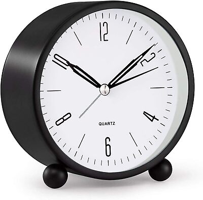 #ad Analog Alarm Clock 4 Inch Round Non Ticking Battery Operated Silent Snooze Light $13.39