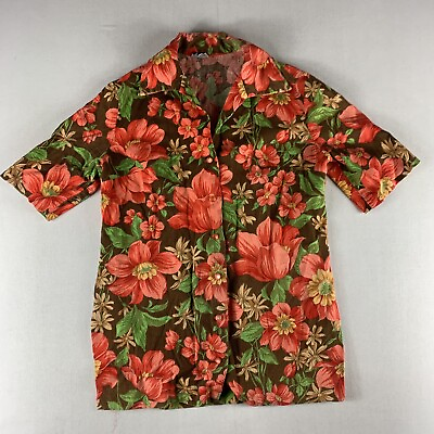 #ad VTG PYKETTES HAWAIIAN SHIRT WOMENS SIZE SMALL RED BROWN FLORAL $4.00