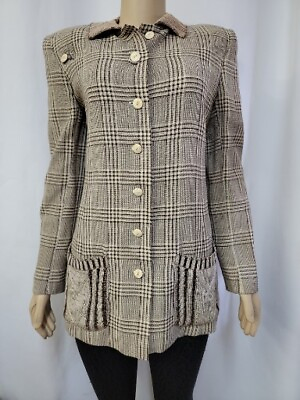 #ad VALENTINO MISS V Vintage Tartan Beige Brown Dressy Casual Blazer Jacket 44 10 #H $458.85