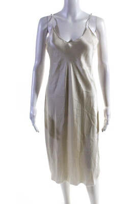 #ad Nili Lotan Womens 100% Silk Spaghetti Strap Midi Slip Dress Champagne Size M $109.79