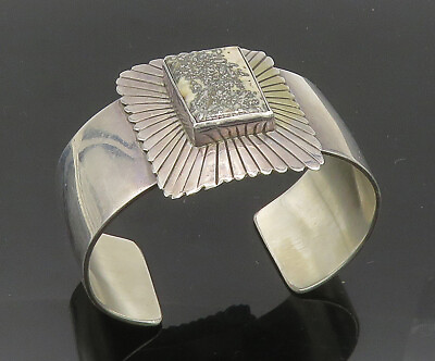 #ad BAL NAVAJO 925 Silver Vintage Metallic White Stone Cuff Bracelet BT8204 $199.95