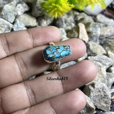 #ad Blue Copper Turquoise 925 Sterling Silver Band Ring Handmade Jewelry BS30 $12.57