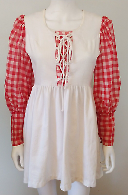 #ad 50s Vintage Plaid Retro Gingham Prairie Folk Cottage festival Corset dress S $46.00