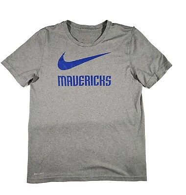 #ad Nike DriFit T Shirt Boys Size Large Athletic Cut Gray Blue Mavericks $11.44