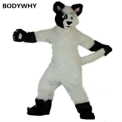 #ad White Long Fur Husky Fox Dog Mascot Costume Fursuit Cosplay Fancy Dress Adults $466.38
