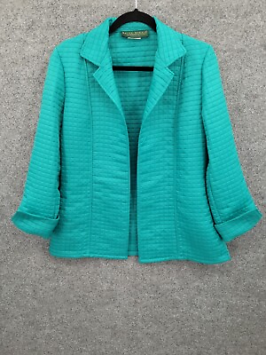 #ad Harve Bernard Open Front Puffer Jacket Womens Medium Cuff Sleeves Collared Green $11.99