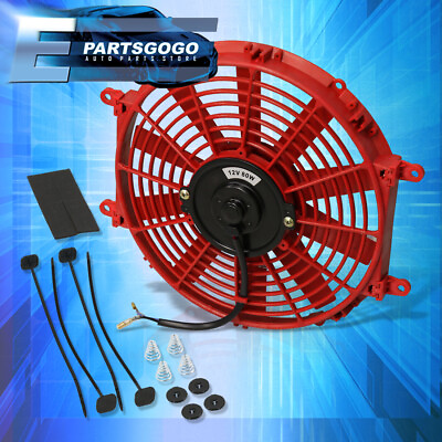 #ad x1 12quot; Inch 12V Electric Slim Push Pull Radiator Cooling Fan Red Mounting Kit $25.99