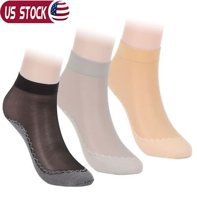#ad 10 Pairs Women Ankle Socks Nylon Ultra thin Elastic Sheer Silky Short Stockings $8.64