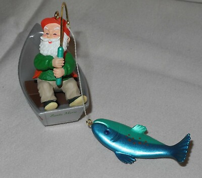 #ad 1998 Hallmark Fisherman Christmas Ornament Boat Fishing Santa Claus $19.99