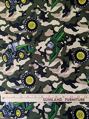 #ad 1 Yard Cotton John Deere Cotton Fabric Camouflage Camo Tractors Green $9.00