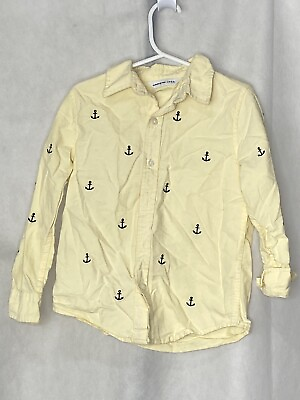 #ad Janie And Jack Boys Button Down Shirt Yellow Anchors Nautical Naval Ocean Size 4 $10.00