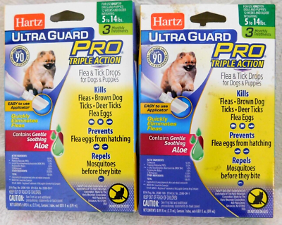 #ad 2X Hartz UltraGuard PRO Triple Action Dog Flea amp; Tick Prevention Drops 5 14lbs $11.99