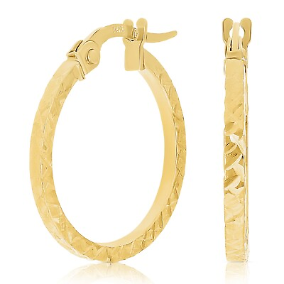 #ad Italian 14k Yellow Gold Diamond Cut Small Hollow Square Hoop Earrings $76.99