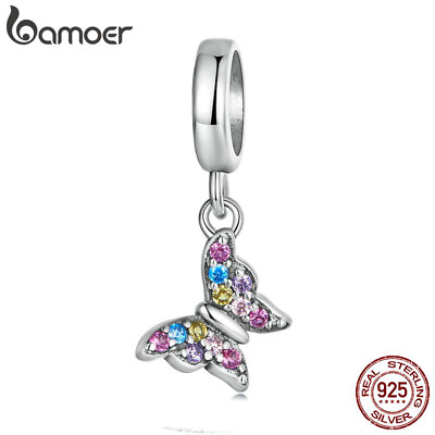 #ad BAMOER 925 Sterling Silver CZ Butterfly Colorful Bracelet Charm Bead Pendant $6.20