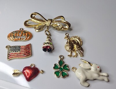 #ad Clever Design Gold Tone Brooch With Interchangeable Enamel Holiday Charms $45.00