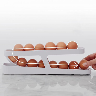 #ad Saving Holder Egg Storage Container Automatic Tray Space 2 Rolling Tier $9.65