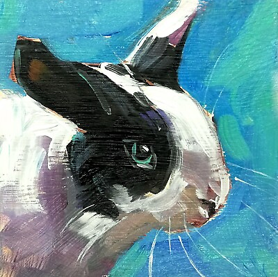 #ad Original Oil Painting Bunny Rabbit Wildlife Animal Portrait Impressionism Signed $28.00