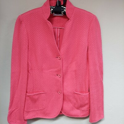 #ad Leggiadro Women#x27;s Stand Collar Pink Herringbone Three Button Blazer Pockets $28.14