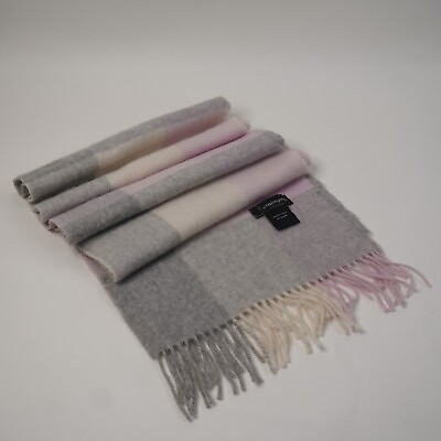 #ad C By Bloomingdales Cashmere Women#x27;s Plaid Scarf Light Pink Grey Fringe 60 x12 $37.50
