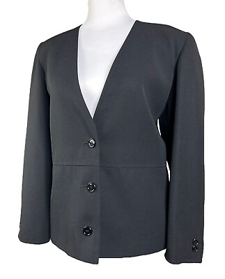 #ad Vintage Valentino Miss V Wool Jacket Black Button Collarless Blazer 38 US 6 $37.49