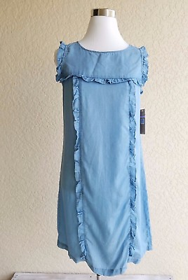 #ad HOPE amp; HARLOW Size 6 Dress $116 Women BLUE NWT NEW RUCHED LIGHT SLEEVELESS $34.99