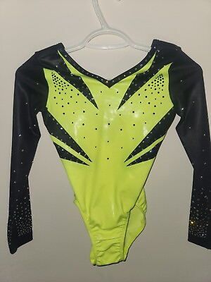 #ad GK Elite Lime Black Adult Extra Small Competition Leotard with SWAROSKI Bling $249.00