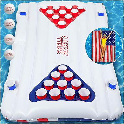 #ad Pool Floats Floating Beer Pong Table and Extra Large USA Flag Pool Float Double $42.99