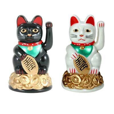 #ad LUCKY BECKONING FORTUNE CAT 4quot; White or Black Maneki Neko Waving Wealth Kitty $7.95