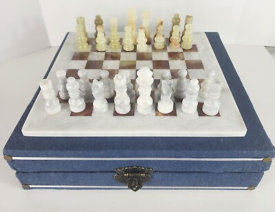 #ad 12quot; Marble Chess Set Multicolor Stone Chess Set with Storage Box Denim Blue New $69.95