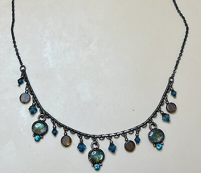 #ad Vintage Style Bronze Tone Abalone Beaded Turquoise Rhinestone Charm Necklace GBP 15.00