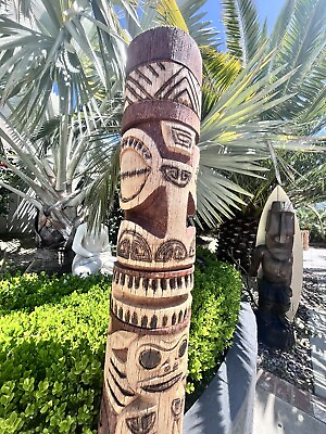 #ad New 4’ 1.5” Tiki by Smokin#x27; Tikis Hawaii Coconut Palm Hand carved Stained $329.99