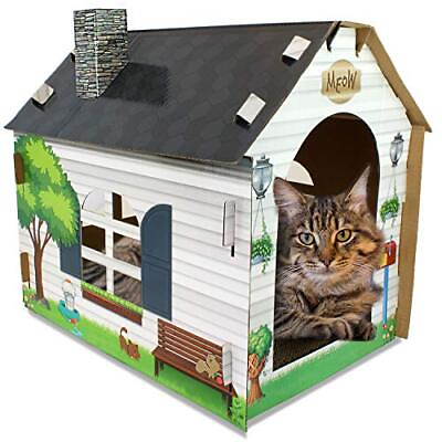 #ad Cardboard Cat House Hideaway Playhouse with Cat Scratcher Scratching Pad 19quot;L... $71.45