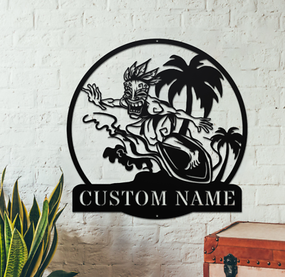 #ad Custom Tiki Bar Metal Wall Art Led Light Personalized Tiki Lounge Name Sign $54.71
