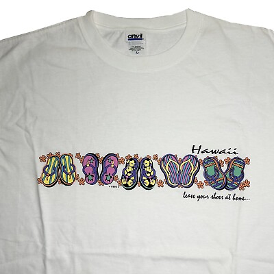#ad Vintage Y2K Hawaii Floral Sandals Print Shirt Adult Large Leave Your Shoes Home $19.95