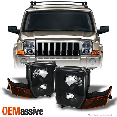 #ad Fits 06 10 Jeep Commander SUV Amber Black Headlights Front Lamp Replacement Pair $149.99