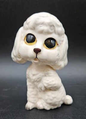 #ad Vintage Lefton Porcelain White Poodle Figurine H6862 Large Eyes 3.5quot; $14.99