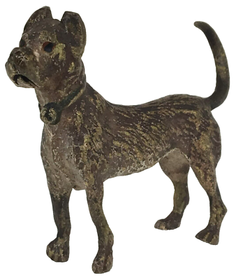 #ad Vtg Miniature Cast Metal Dog Great Dane Standing Figurine Paperweight Rustic $29.99