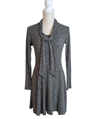 #ad Womens Gray Marled Ribbed Fit n Flare Stretch A line Dress Sz M w Scarf $14.99